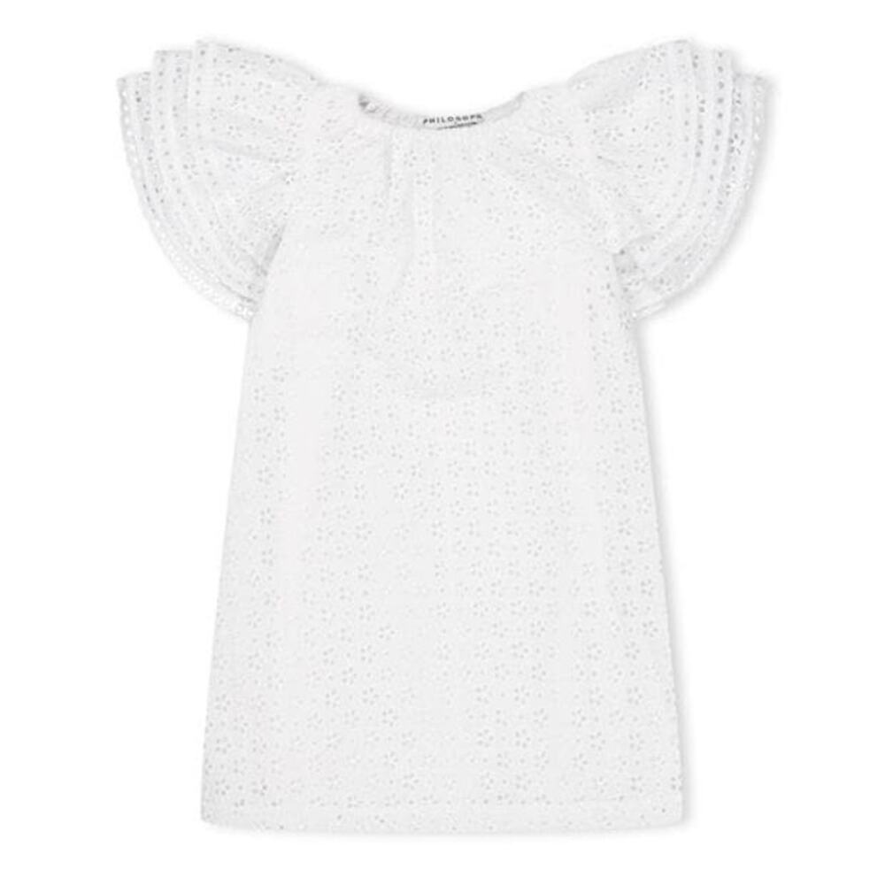 Philosophy Di Lorenzo Serafini Girl white short Sleeve Ruffled eyelet dress 12